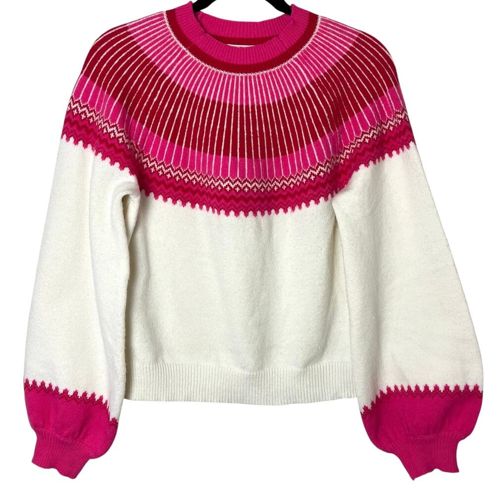 Tuckernuck Hyacinth House Dove Fair Isle Pink Mock Neck Sweater Cottagecore XS - Picture 2 of 10